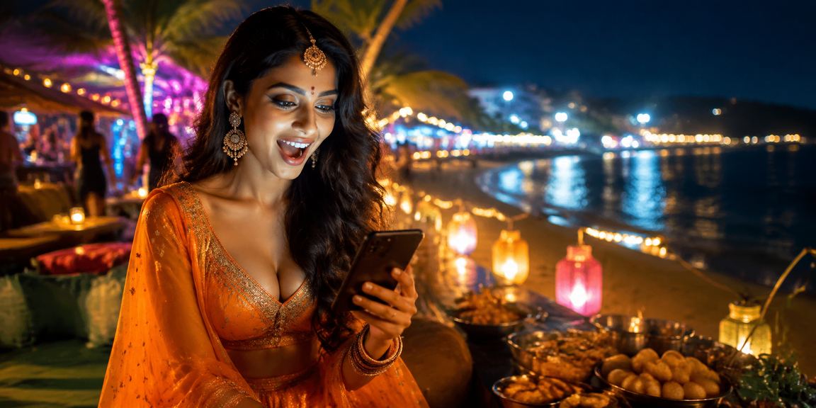 Mobile gaming excitement on the beach in Goa